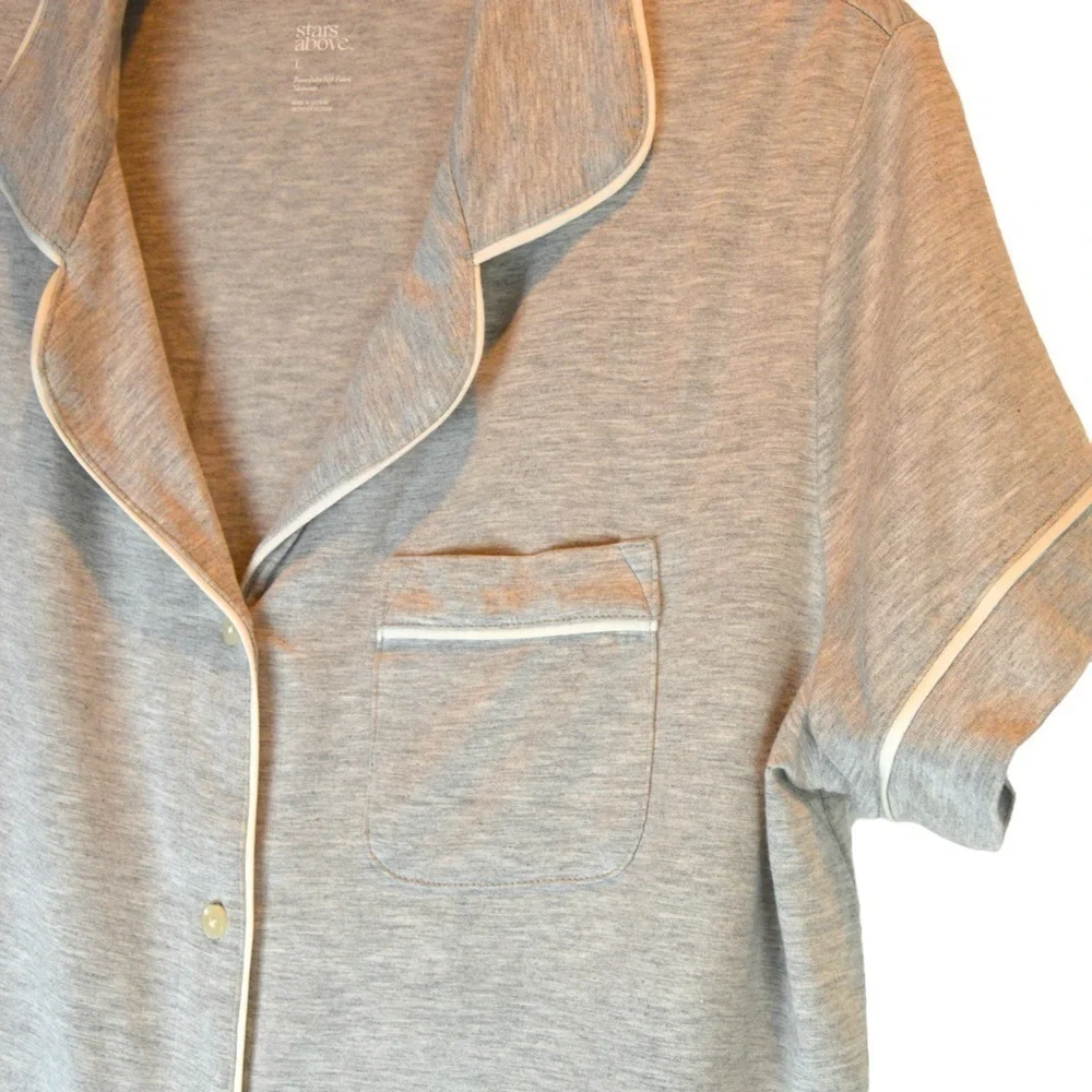 Stars Above Beautifully Soft Short Sleeve‎ Notch Collar Top, Grey - Large